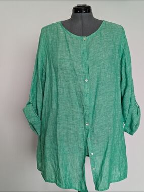 Tahari Bright Green 100% Linen Top